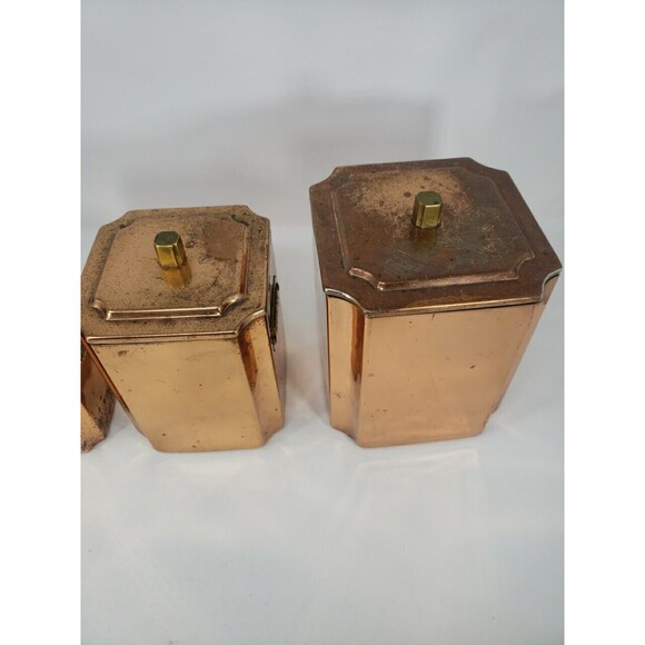 Copper Canister Set Square Vintage Made in Korea Lids Tea Sugar Flour Coffee - Picture 14 of 16